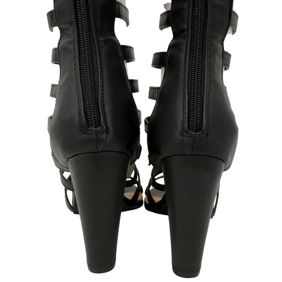 NIB ShoeDazzle Black Vegan Leather Back Zipper Strappy Gladiator Heeled Sandals - Picture 14 of 16